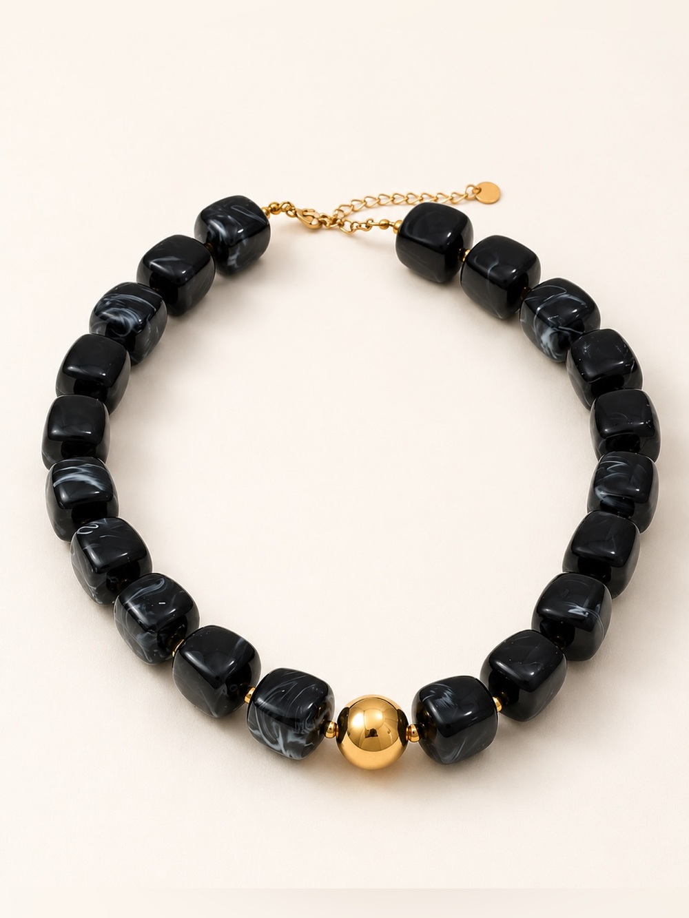 Midnight Marble Gold Beaded Collar Necklace